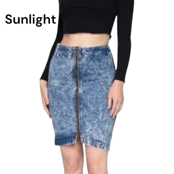 Vintage 80' Konnie o by kayo Acido Wash Denim Mini Skirt Front Zipper SZ 11/12 - Picture 1 of 11